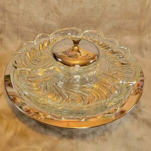 Vintage Kromex 1950s 6pc Lazy Susan Chrome Glass Rotating Lg Party Platter MCM